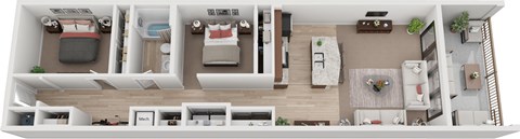 a floor plan of a bedroom with a bed and a bathroom